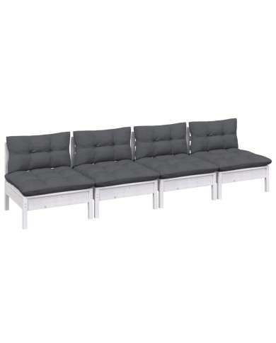 Canapé 4 places de jardin avec coussins anthracite Bois de pin