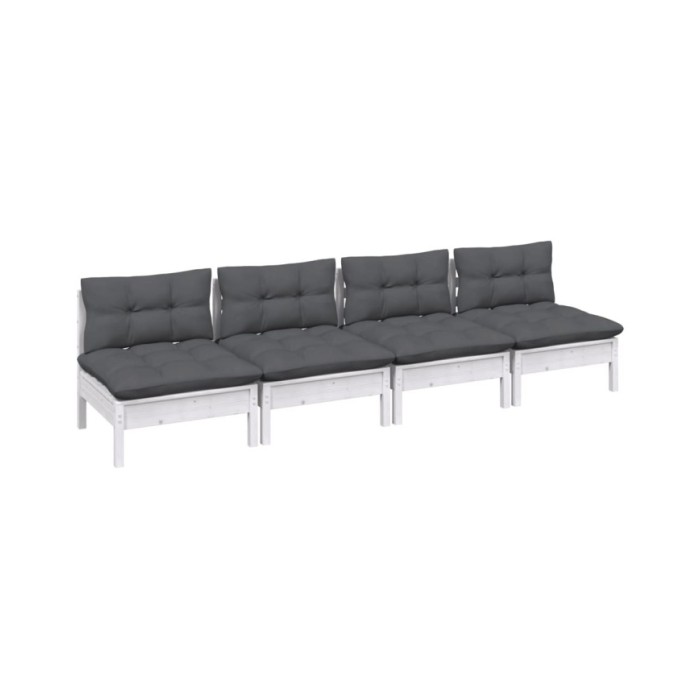 Canapé 4 places de jardin avec coussins anthracite Bois de pin