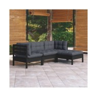 Salon de jardin 4 pcs avec coussins Noir Bois de pin