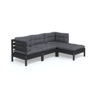 Salon de jardin 4 pcs avec coussins Noir Bois de pin