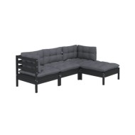 Salon de jardin 4 pcs avec coussins Noir Bois de pin