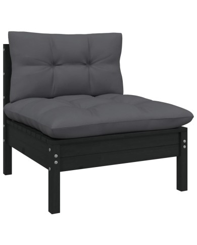 Salon de jardin 4 pcs avec coussins Noir Bois de pin