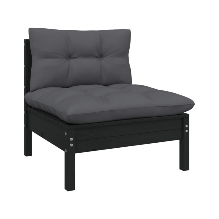 Salon de jardin 4 pcs avec coussins Noir Bois de pin