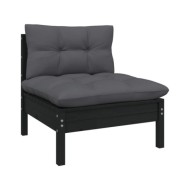 Salon de jardin 4 pcs avec coussins Noir Bois de pin