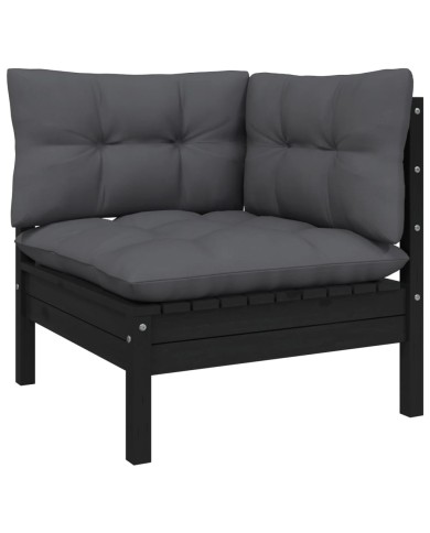 Salon de jardin 4 pcs avec coussins Noir Bois de pin