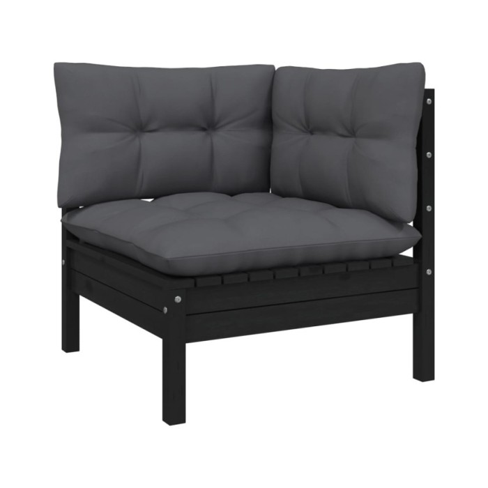 Salon de jardin 4 pcs avec coussins Noir Bois de pin