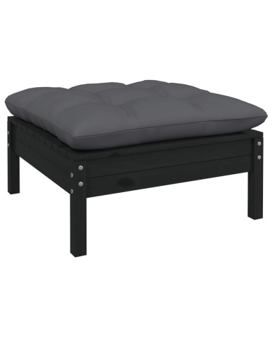 Salon de jardin 4 pcs avec coussins Noir Bois de pin