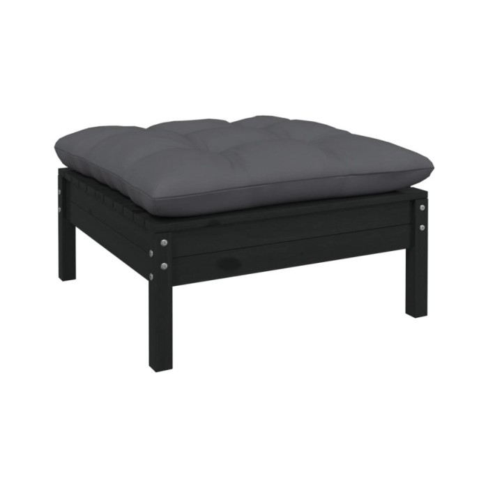 Salon de jardin 4 pcs avec coussins Noir Bois de pin