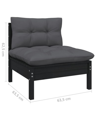 Salon de jardin 4 pcs avec coussins Noir Bois de pin