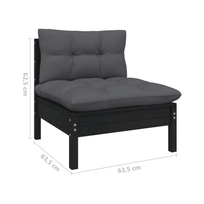Salon de jardin 4 pcs avec coussins Noir Bois de pin