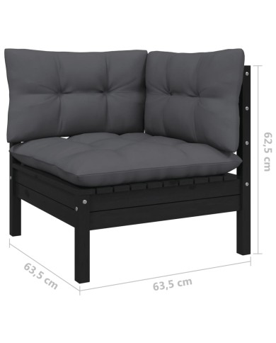 Salon de jardin 4 pcs avec coussins Noir Bois de pin