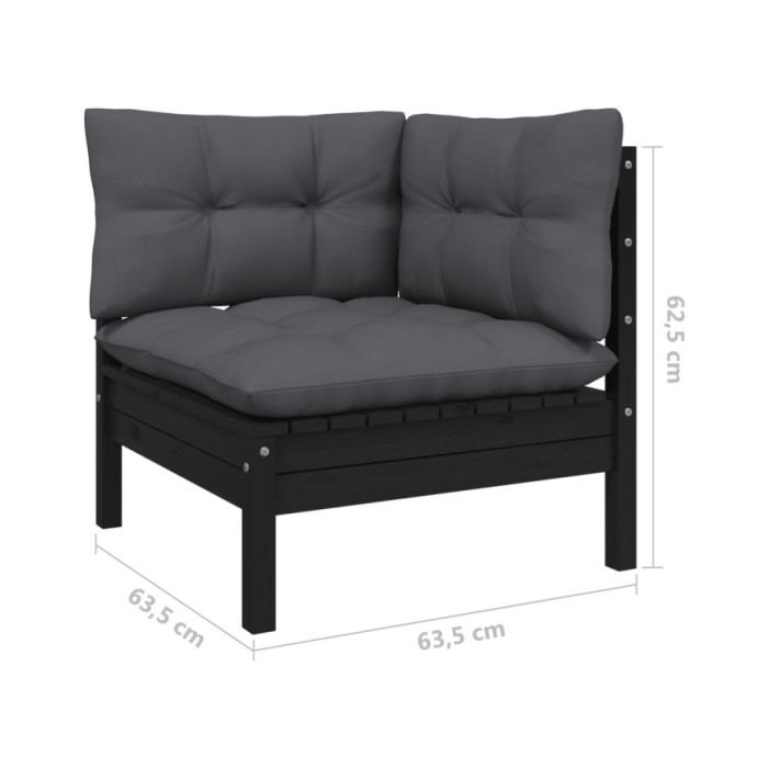 Salon de jardin 4 pcs avec coussins Noir Bois de pin