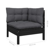 Salon de jardin 4 pcs avec coussins Noir Bois de pin