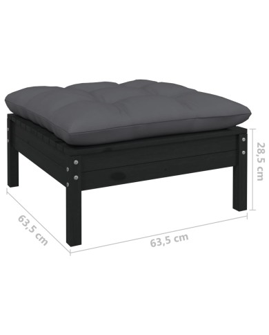 Salon de jardin 4 pcs avec coussins Noir Bois de pin