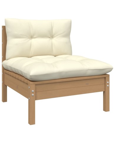 Salon de jardin 6 pcs avec coussins Marron miel Bois de pin