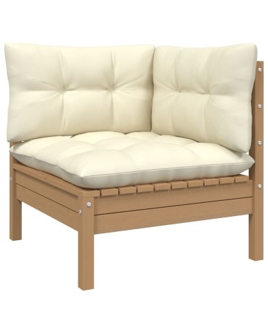 Salon de jardin 6 pcs avec coussins Marron miel Bois de pin