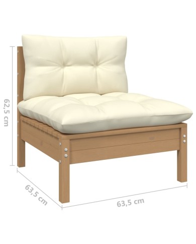 Salon de jardin 6 pcs avec coussins Marron miel Bois de pin
