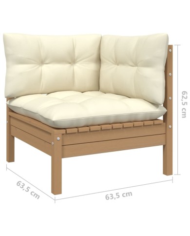 Salon de jardin 6 pcs avec coussins Marron miel Bois de pin