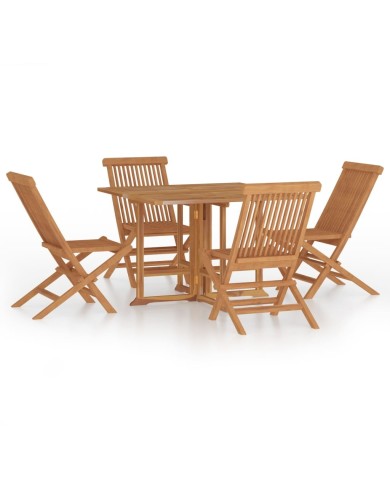 Ensemble à dîner d'extérieur pliable 5 pcs Bois solide de teck