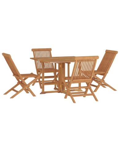 Ensemble à dîner d'extérieur pliable 5 pcs Bois solide de teck