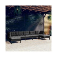 Salon de jardin 7 pcs avec coussins Noir Bois de pin