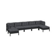 Salon de jardin 7 pcs avec coussins Noir Bois de pin