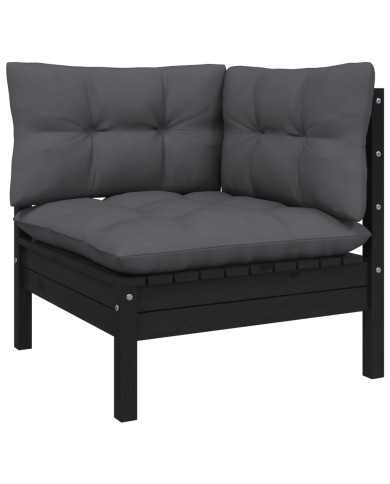 Salon de jardin 7 pcs avec coussins Noir Bois de pin