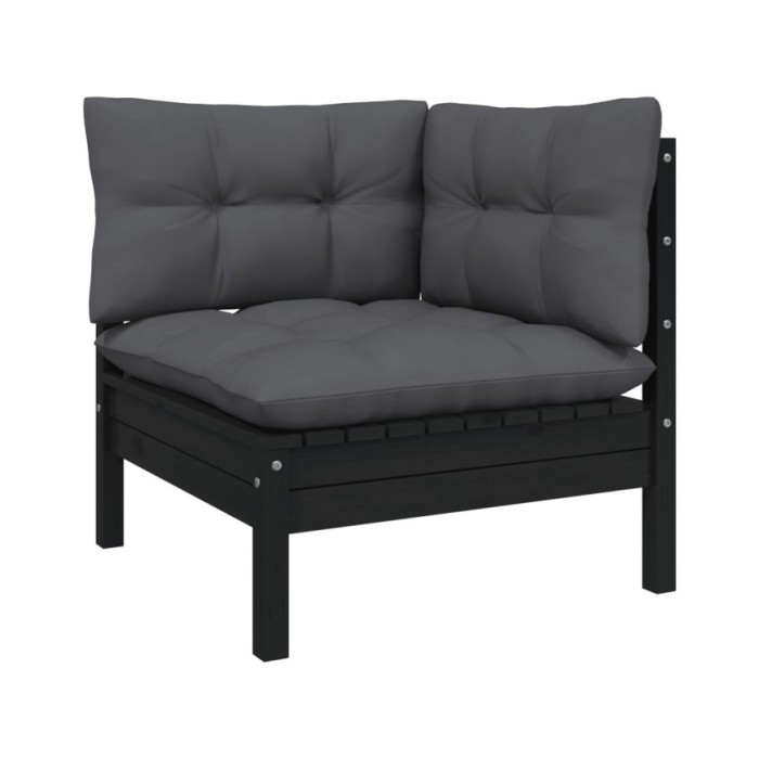 Salon de jardin 7 pcs avec coussins Noir Bois de pin
