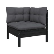 Salon de jardin 7 pcs avec coussins Noir Bois de pin
