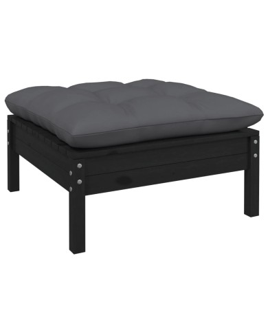 Salon de jardin 7 pcs avec coussins Noir Bois de pin