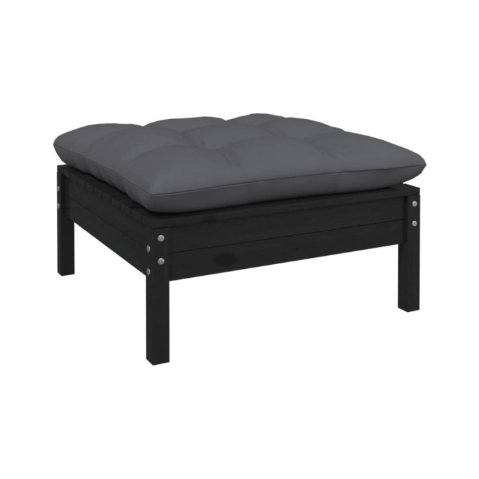 Salon de jardin 7 pcs avec coussins Noir Bois de pin