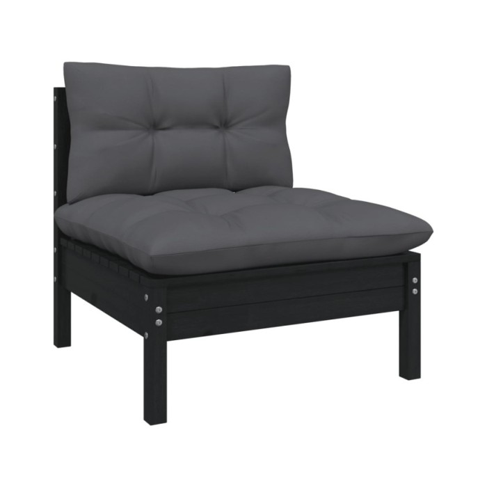 Salon de jardin 7 pcs avec coussins Noir Bois de pin