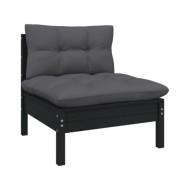 Salon de jardin 7 pcs avec coussins Noir Bois de pin
