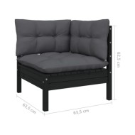 Salon de jardin 7 pcs avec coussins Noir Bois de pin