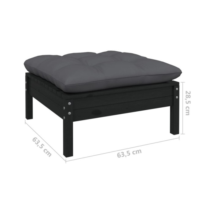 Salon de jardin 7 pcs avec coussins Noir Bois de pin