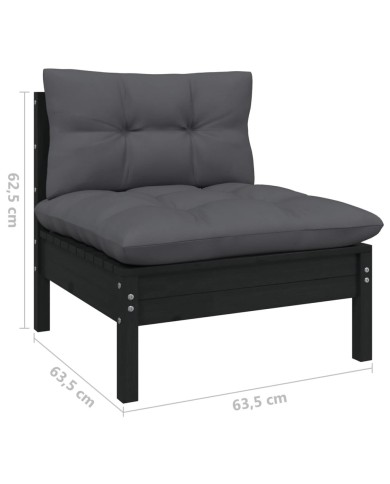 Salon de jardin 7 pcs avec coussins Noir Bois de pin