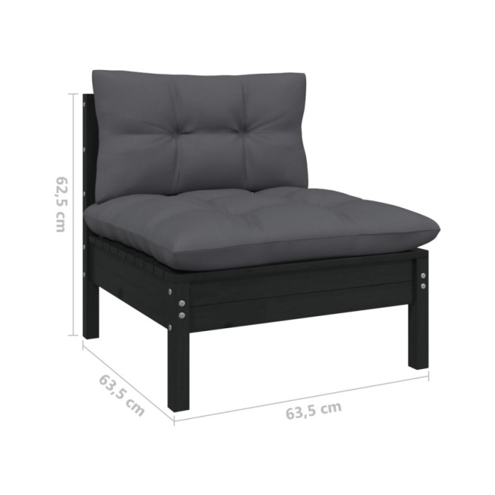 Salon de jardin 7 pcs avec coussins Noir Bois de pin