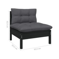 Salon de jardin 7 pcs avec coussins Noir Bois de pin