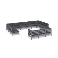 Salon de jardin 13 pcs avec coussins Gris Bois de pin