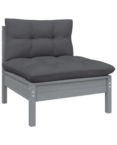 Salon de jardin 13 pcs avec coussins Gris Bois de pin