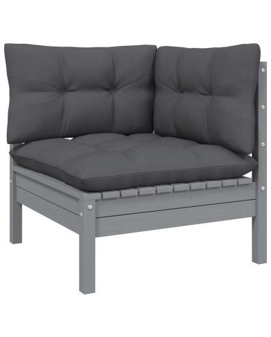 Salon de jardin 13 pcs avec coussins Gris Bois de pin