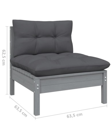 Salon de jardin 13 pcs avec coussins Gris Bois de pin