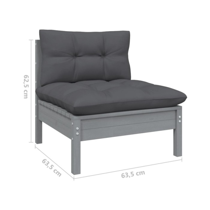 Salon de jardin 13 pcs avec coussins Gris Bois de pin