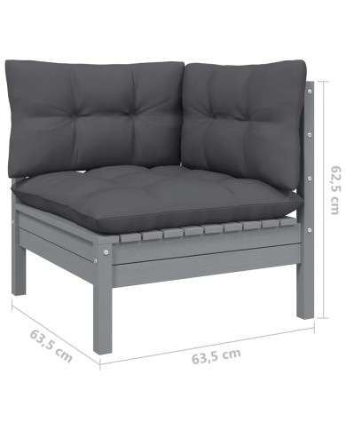 Salon de jardin 13 pcs avec coussins Gris Bois de pin