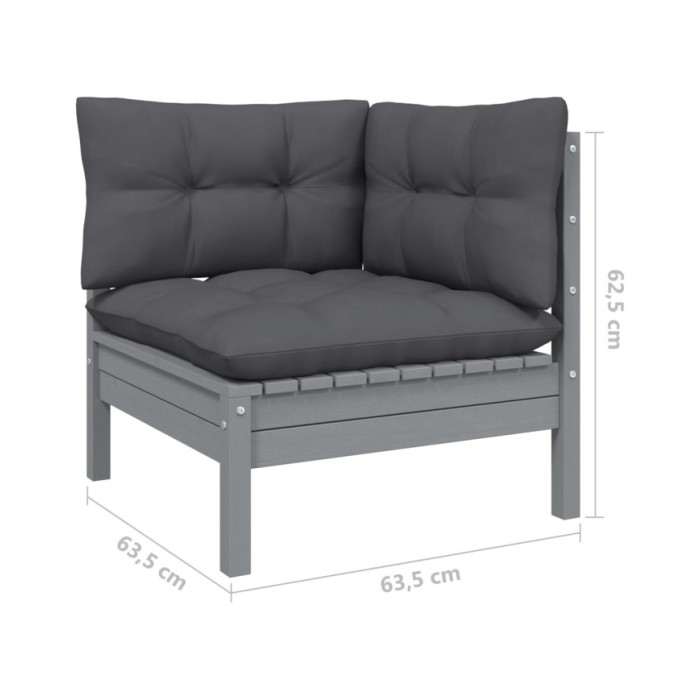 Salon de jardin 13 pcs avec coussins Gris Bois de pin