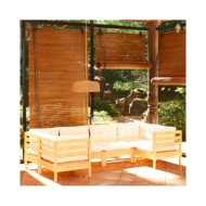 Salon de jardin 6 pcs avec coussins crème Bois de pin