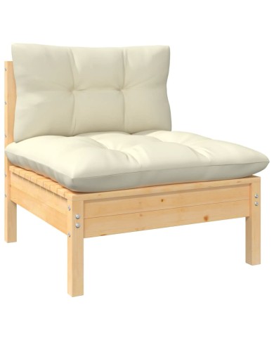 Salon de jardin 6 pcs avec coussins crème Bois de pin