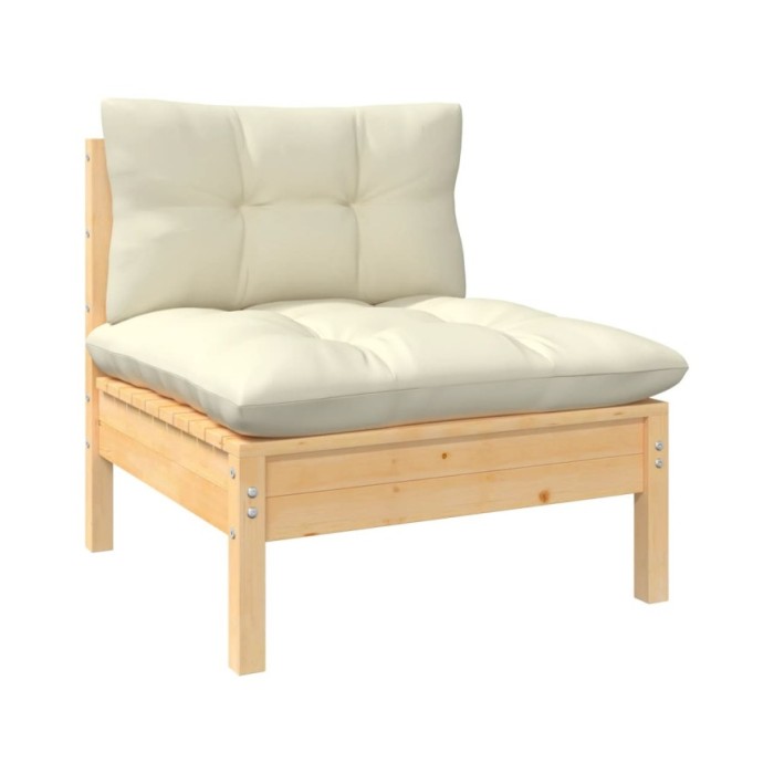 Salon de jardin 6 pcs avec coussins crème Bois de pin