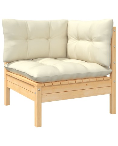 Salon de jardin 6 pcs avec coussins crème Bois de pin
