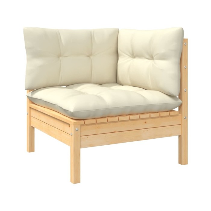 Salon de jardin 6 pcs avec coussins crème Bois de pin